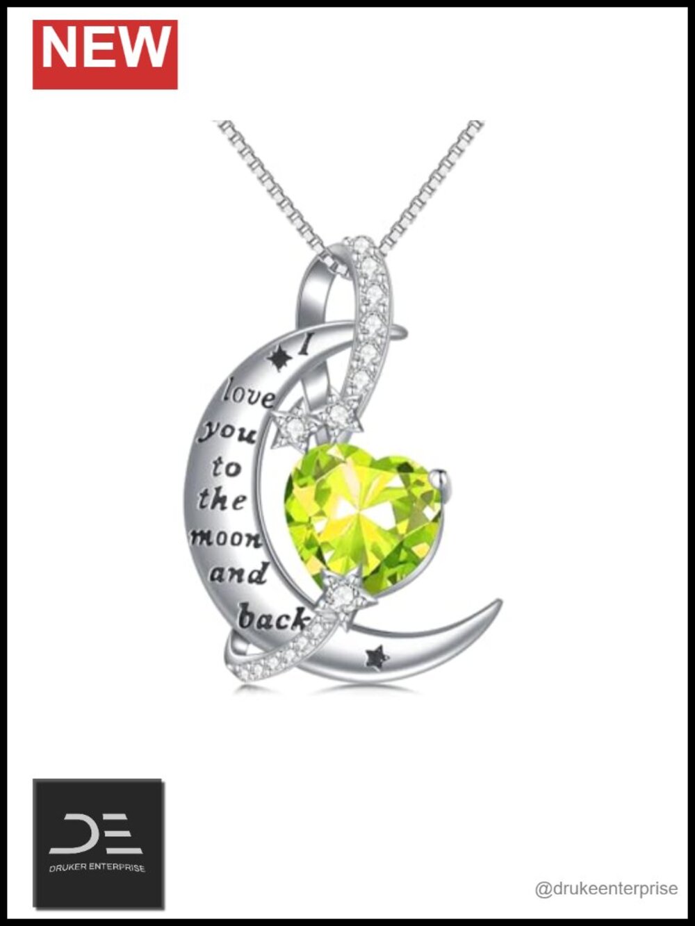 Moon & Star Birthstone Necklace Sterling Silver I Love You to The Moon and Back